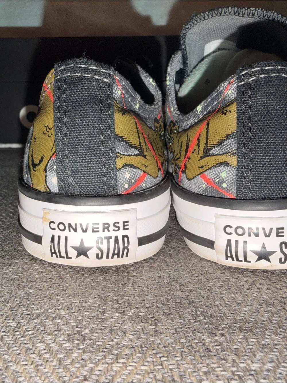 Converse All Star unique dinosaur graphics on the sneakers. Size 3